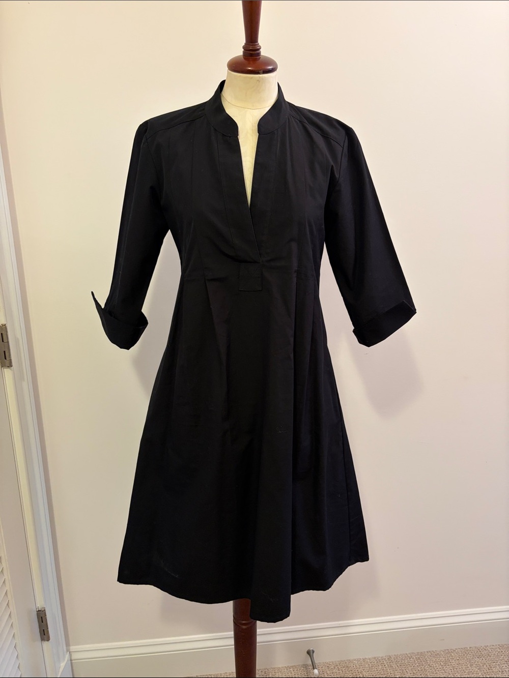 Classic Black Midi Dress with V-Slit Neck